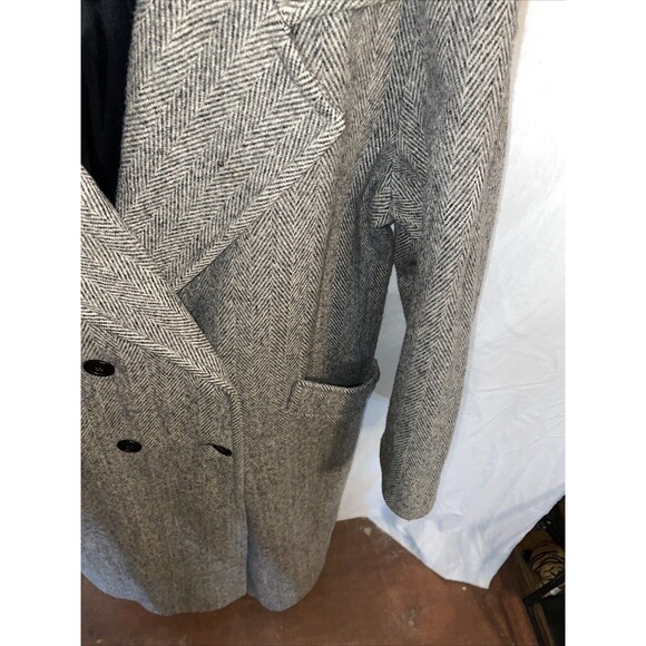 Herman Kay Women’s Overcoat Size 14 Gray Herringbone Wool Blend Going Out Party - Picture 7 of 12